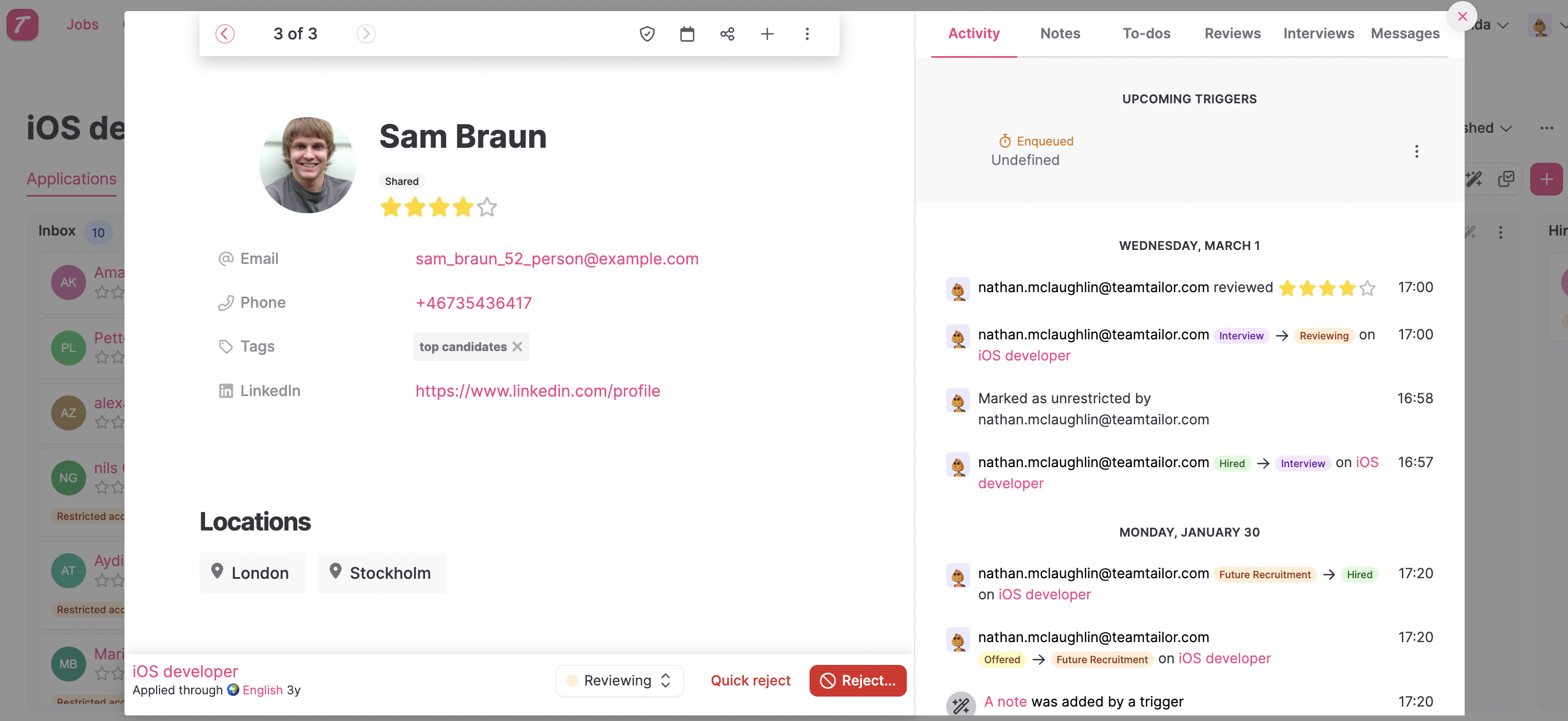 Candidate profile screenshot